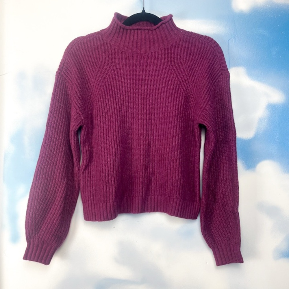BP Nordstrom purple magenta ribbed cable knit cropped sweater